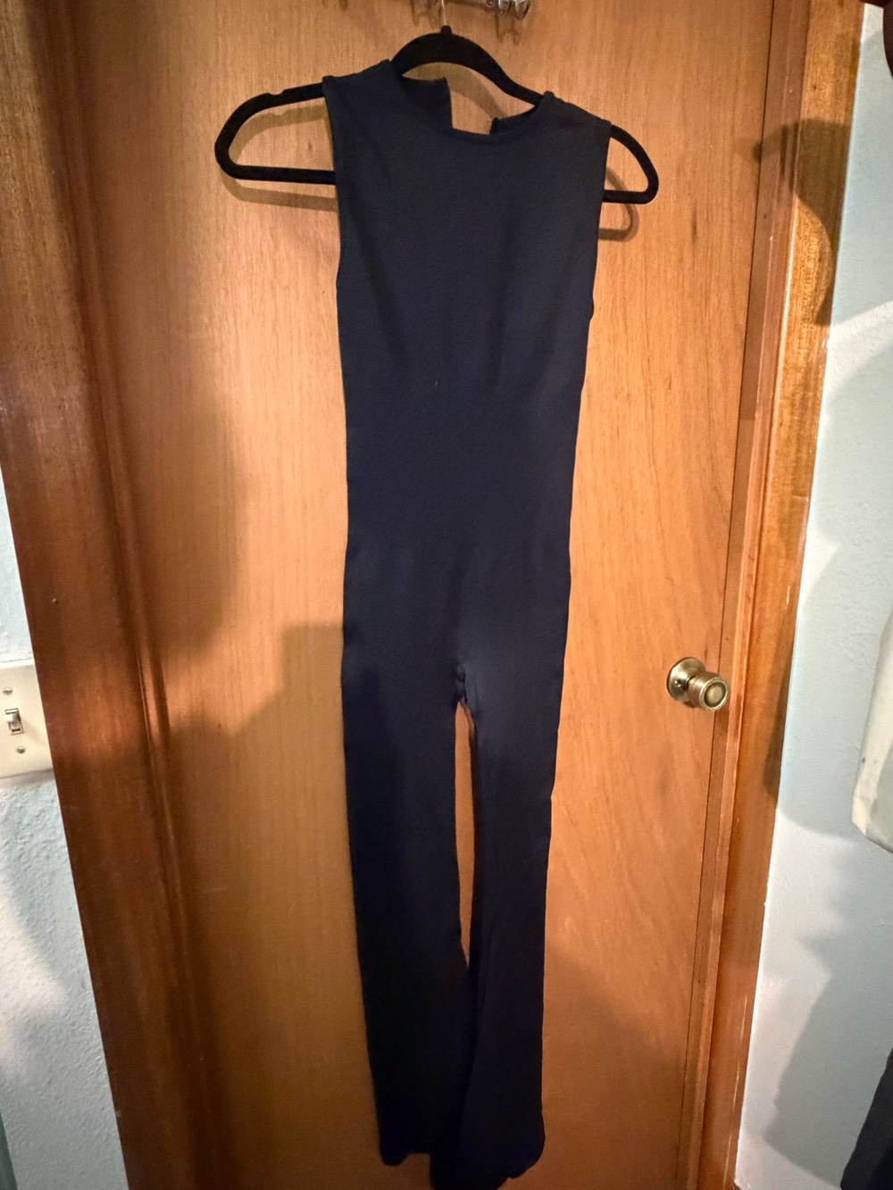 Sleeveless Navy Ribbed Jumpsuit - Streamlined Fit